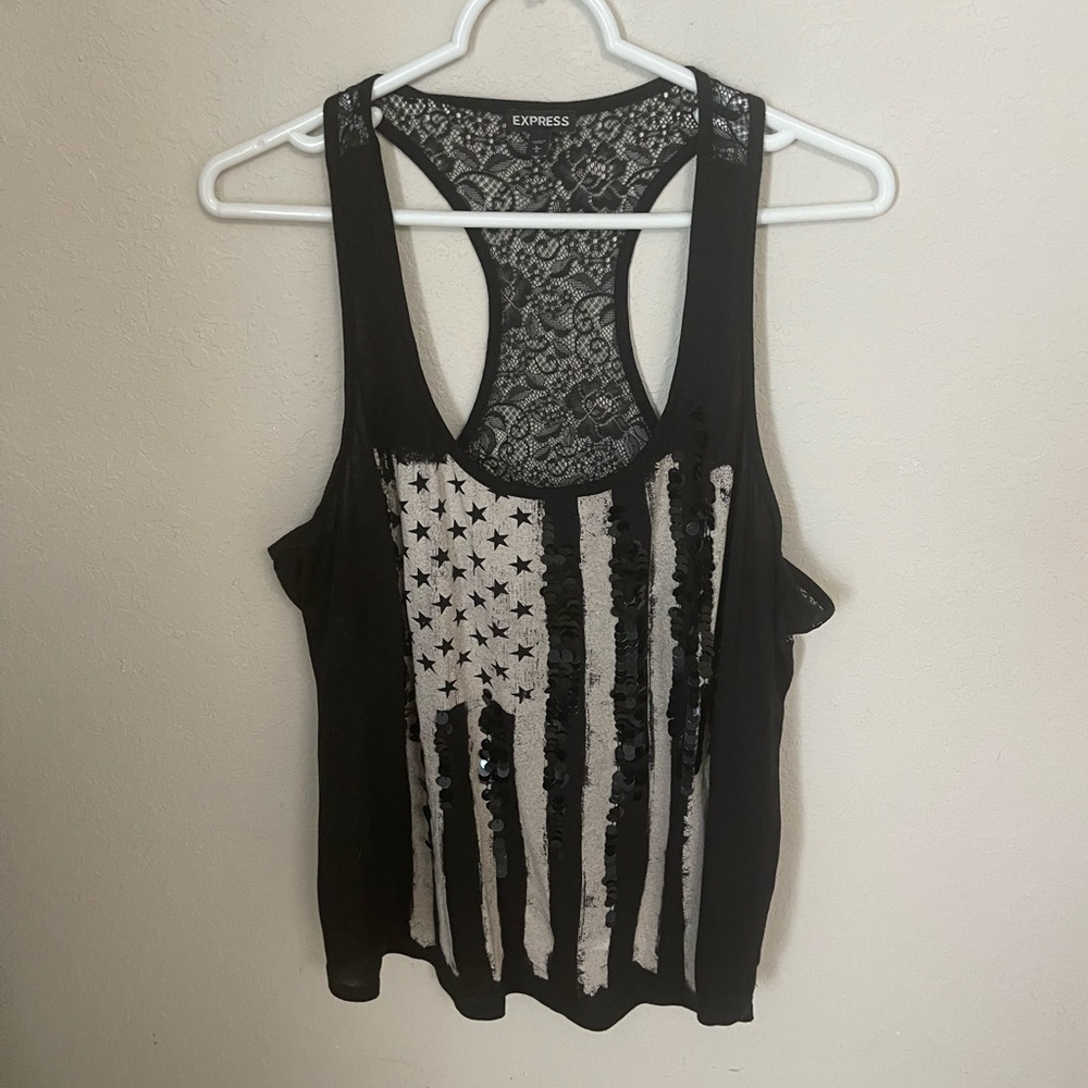 Express Sequin and Lace Flag Tank